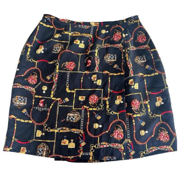 PETITE SOPHISTICATE VTG Silk Skirt Chain Status Print Wrap Size 12/L Old Money - Picture 1 of 9